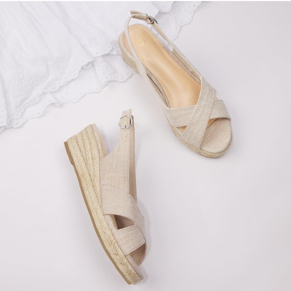 NWT Women's Espadrille Sandals Low Wedge Platform Open Toe Slingback Ankle Strap